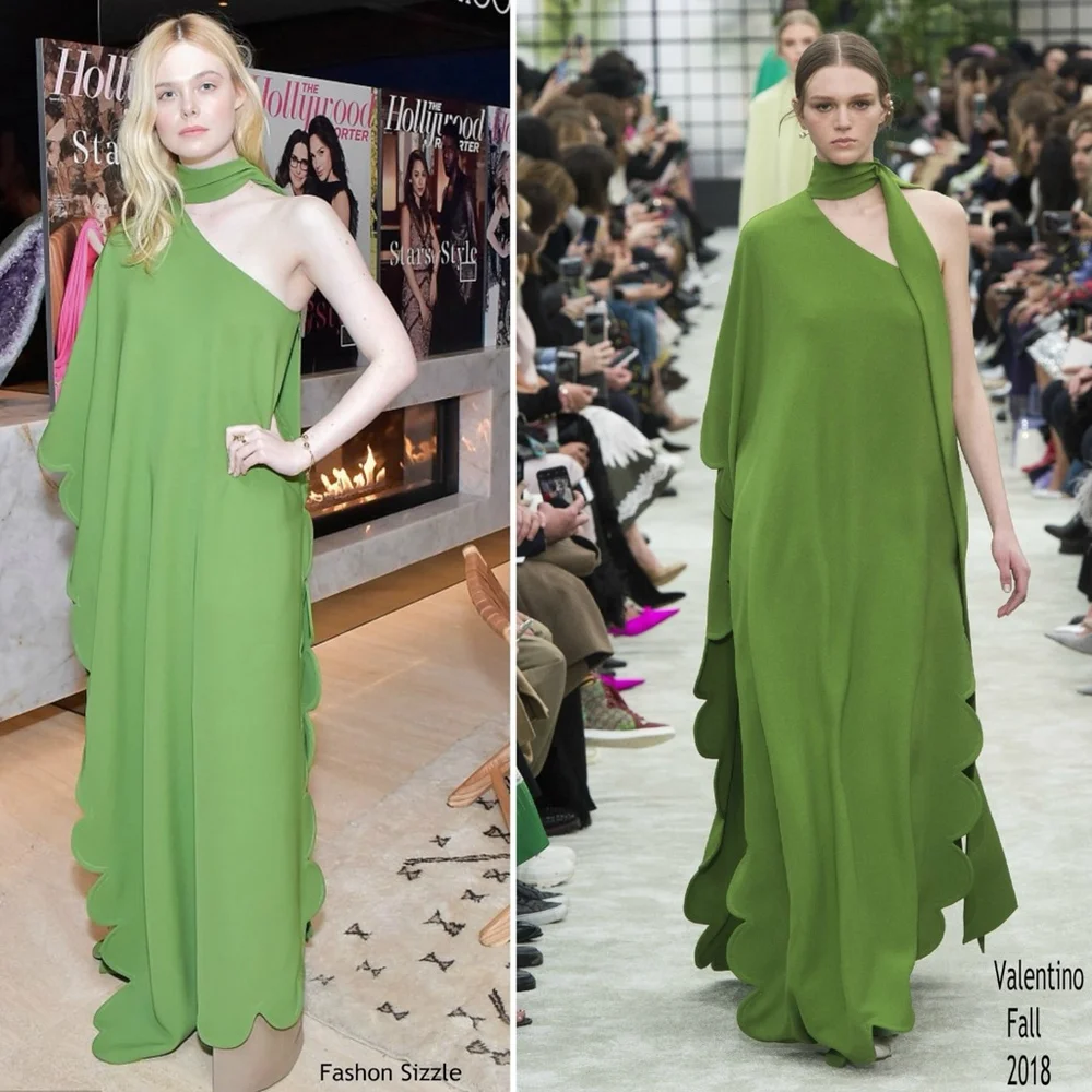 Valentino Dress NWT Onesleeve Scalloped Silk Crepe Gown Green Size 40 US 4 Small